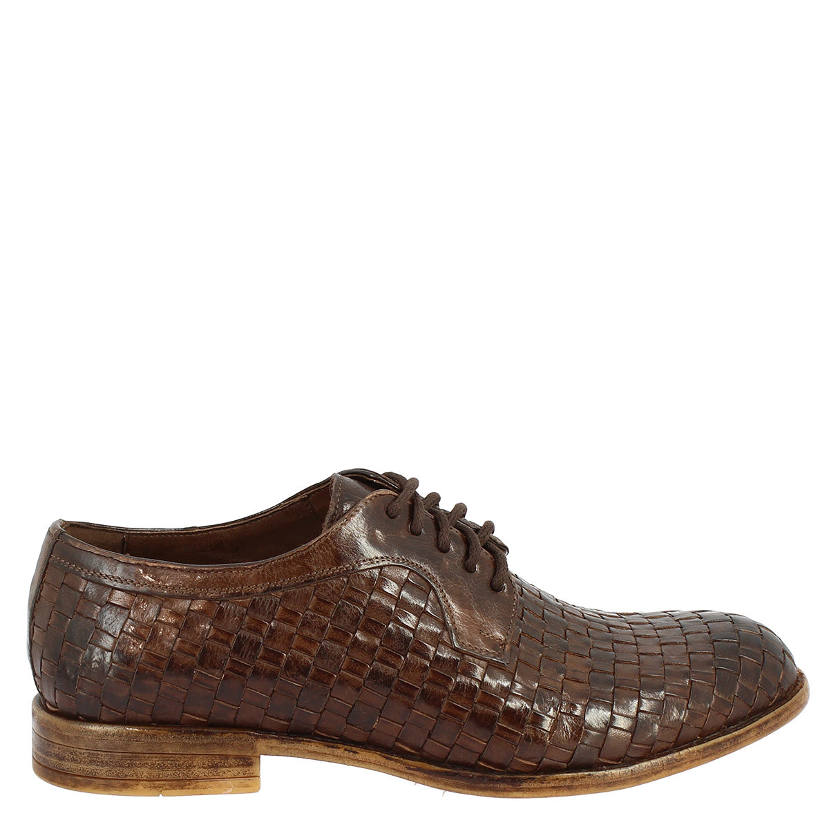 Men's lace-up shoes in dark brown woven leather