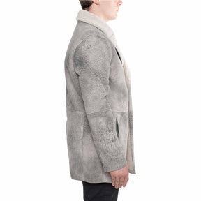 Double breasted men's jacket in gray sheepskin
