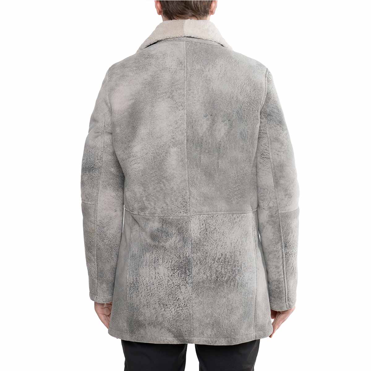 Double breasted men's jacket in gray sheepskin