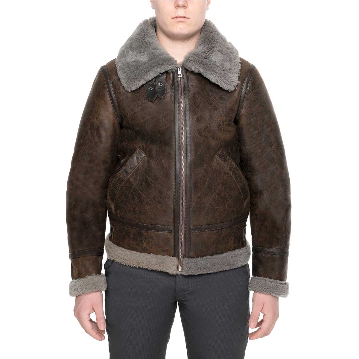 Blouson homme en peau de mouton marron foncé