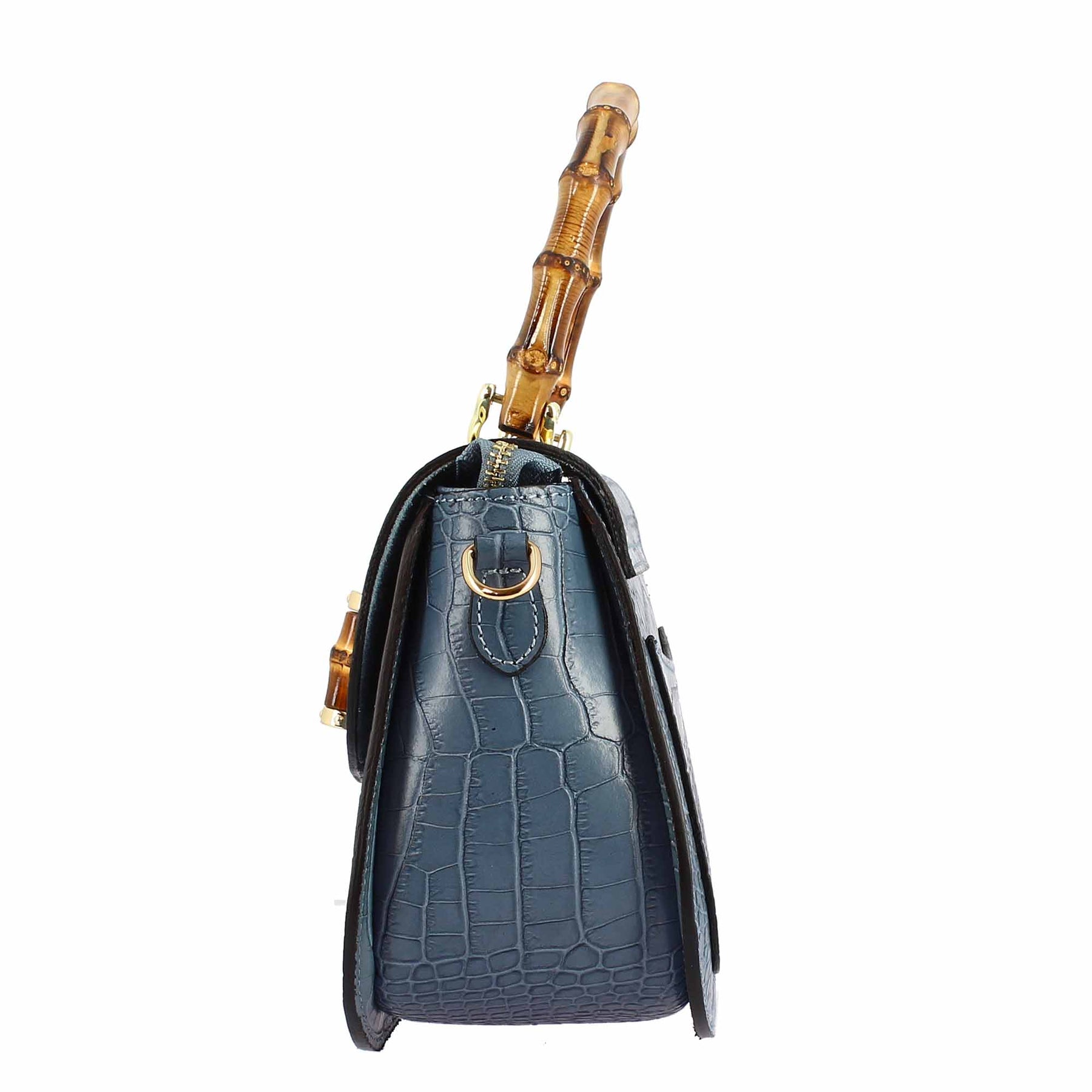 Handmade women's handbag in light blue leather with removable shoulder strap