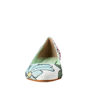 Light blue women's ballet flats in suede with rhinestones