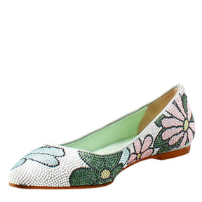 Light blue women's ballet flats in suede with rhinestones