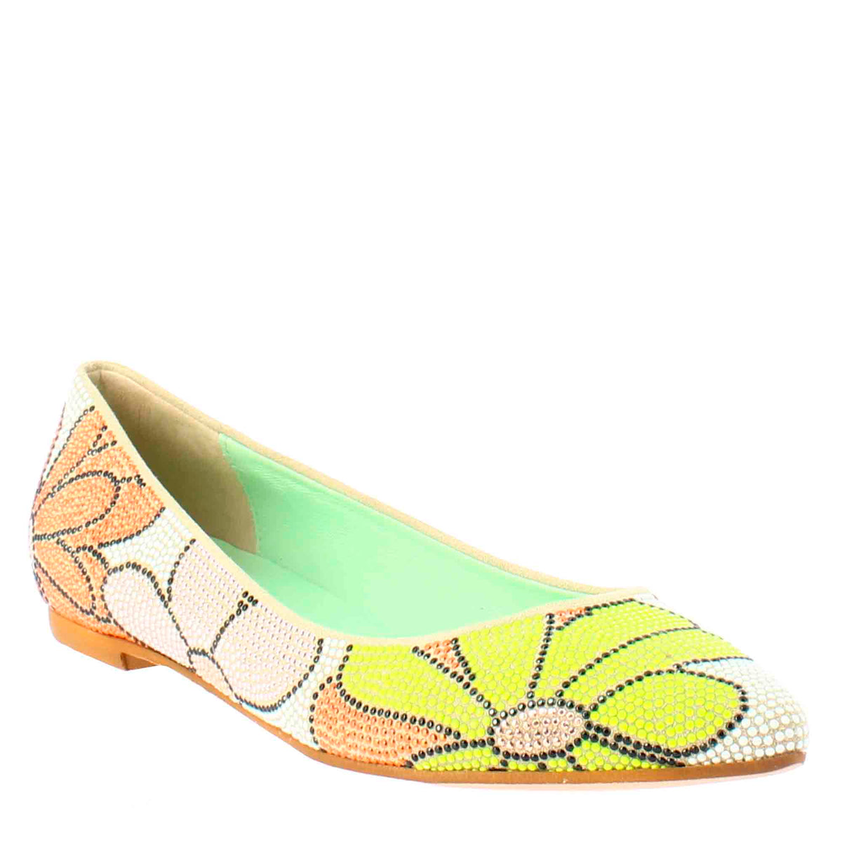 Light brown women's ballet flats in suede with rhinestones