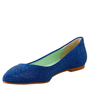 Light blue women's ballet flats in suede with rhinestones