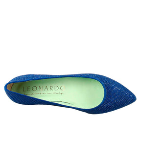 Light blue women's ballet flats in suede with rhinestones