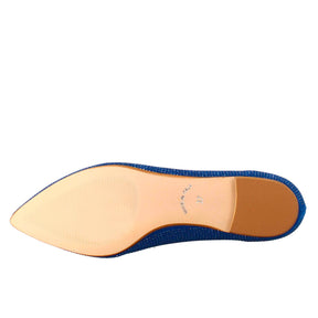Light blue women's ballet flats in suede with rhinestones