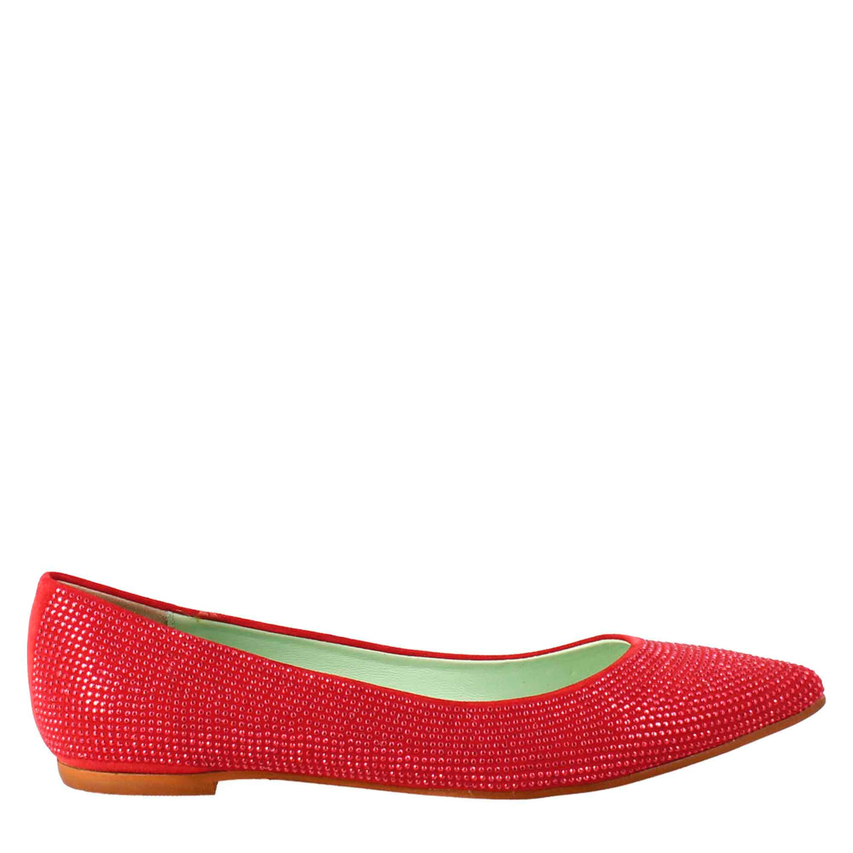 Ballerine da donna color rosso in pelle scamosciata con strass