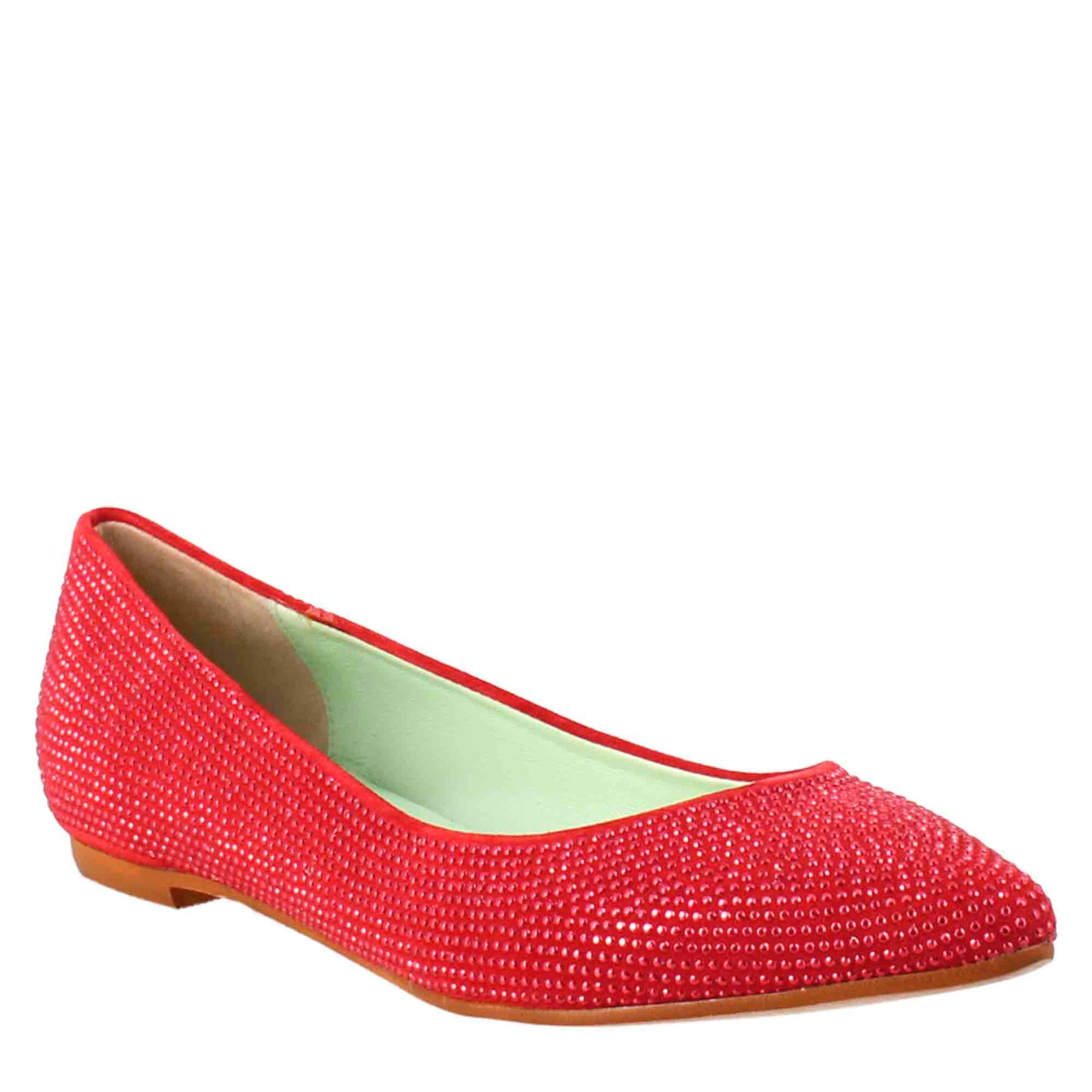 Women's red suede ballet flats with rhinestones