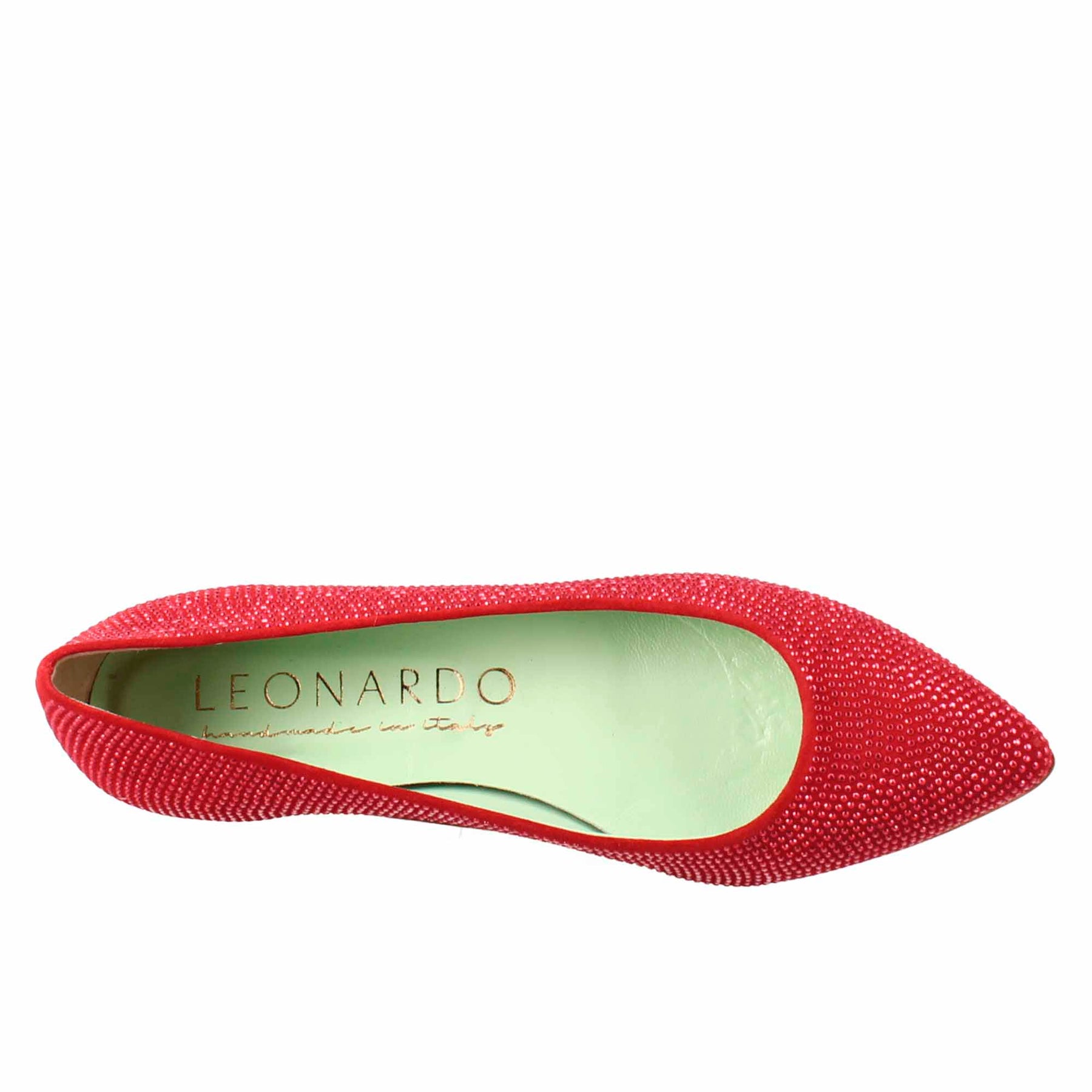 Women's red suede ballet flats with rhinestones