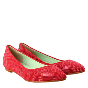 Women's red suede ballet flats with rhinestones