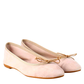 Light pink suede women's ballet flats without lining