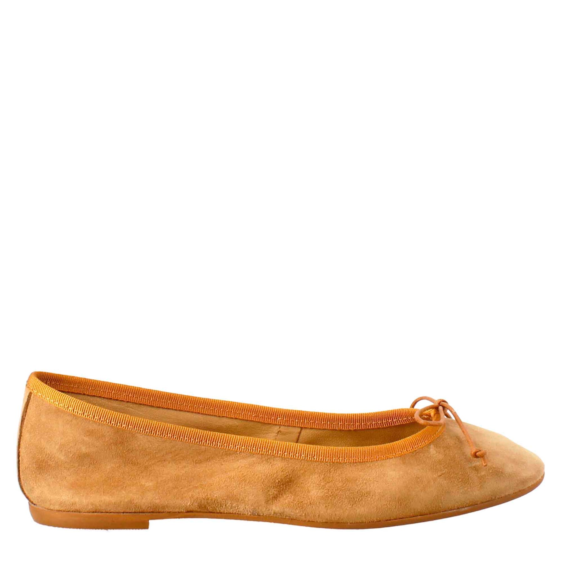 Light brown suede women's ballet flats without lining