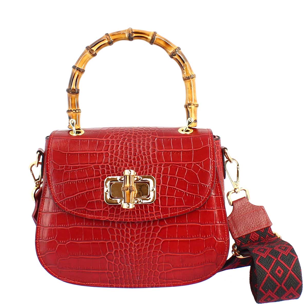 Handmade women's handbag in burgundy leather with removable shoulder strap