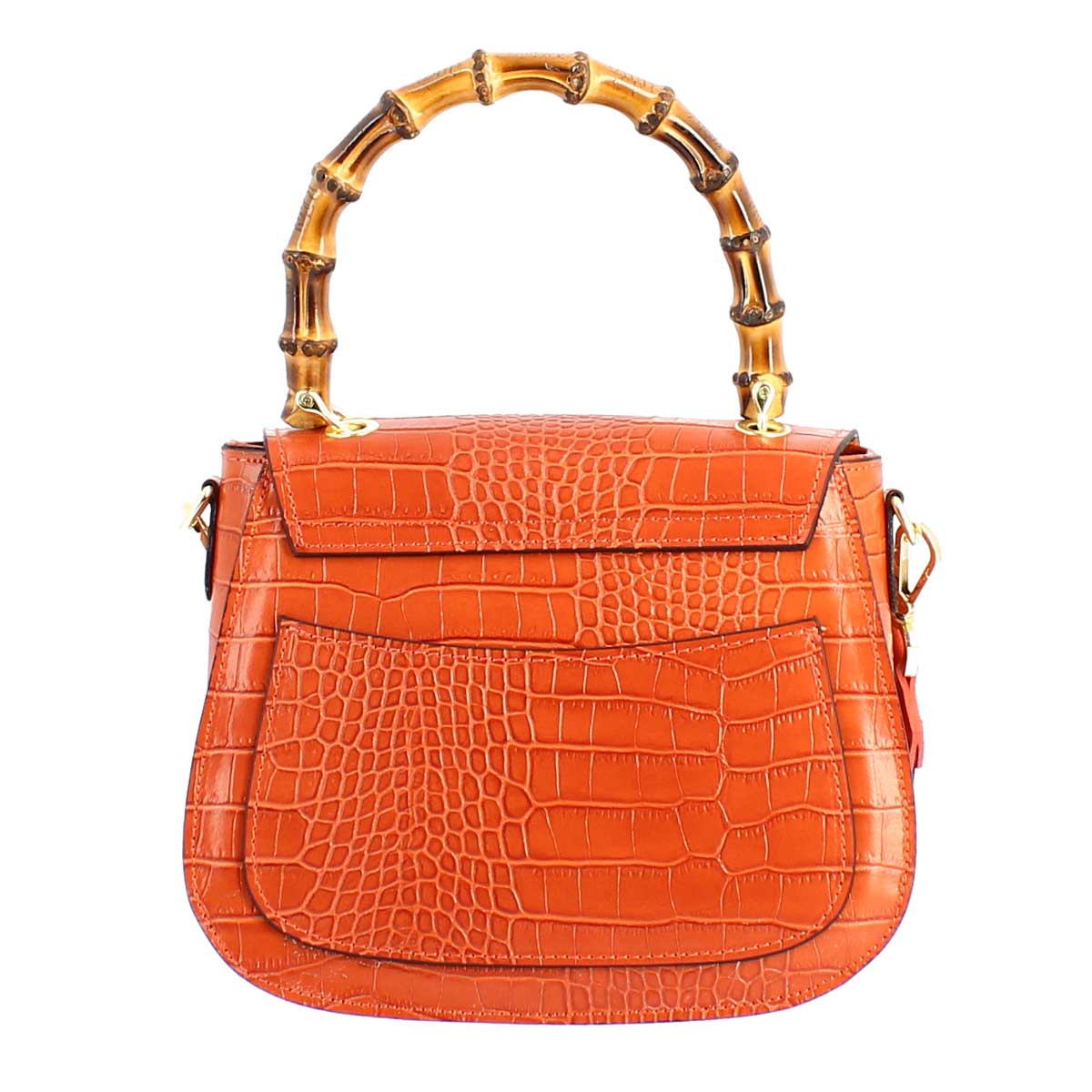 Sac à main pour femme fait main en cuir orange avec bandoulière amovible