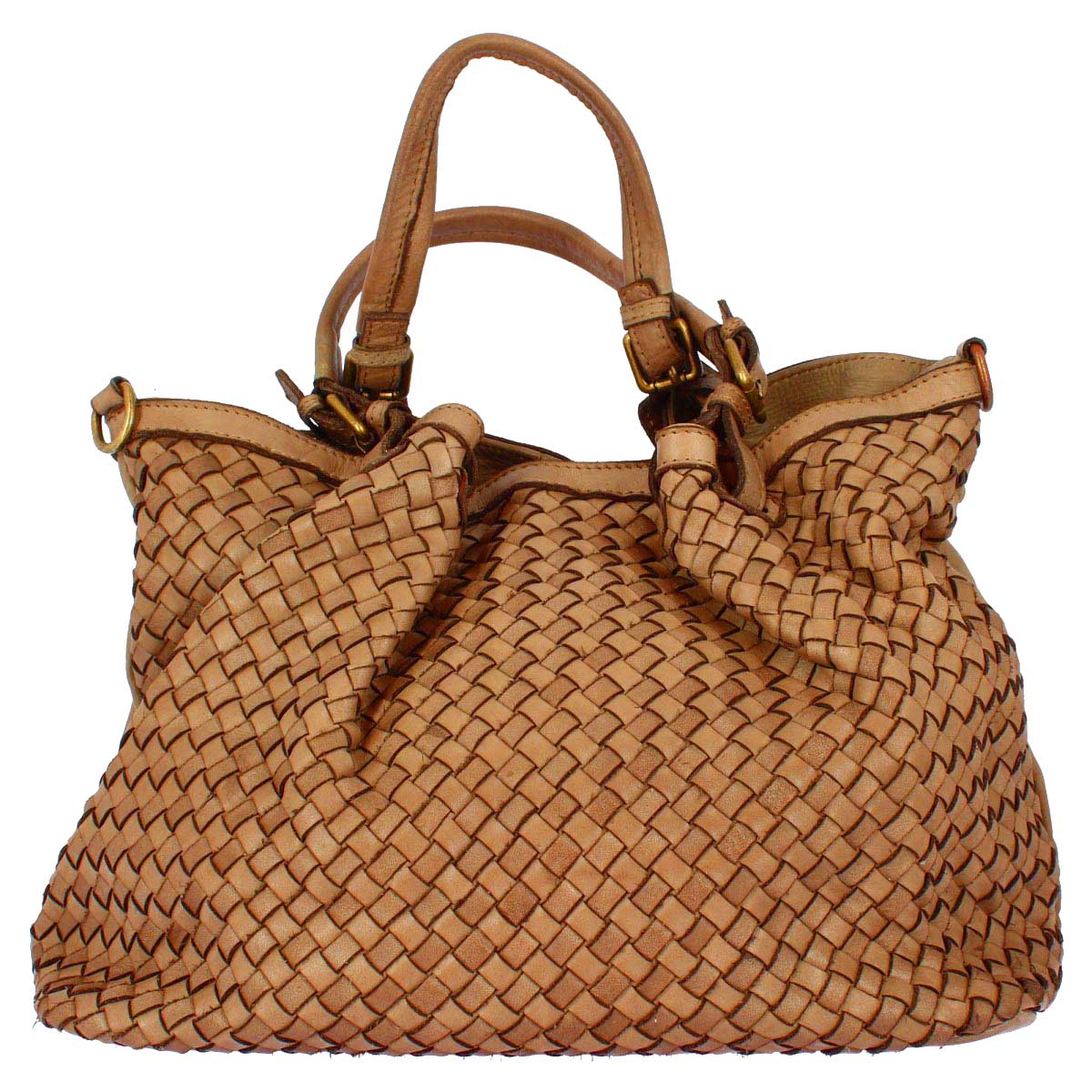 Sac pour femme Petrarca fait à la main en cuir tressé beige avec bandoulière