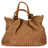 Petrarca women's bag handmade in tan woven leather with shoulder strap