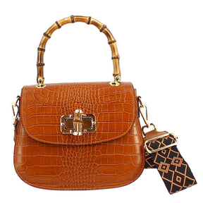 Handmade women's handbag in brown leather with removable shoulder strap