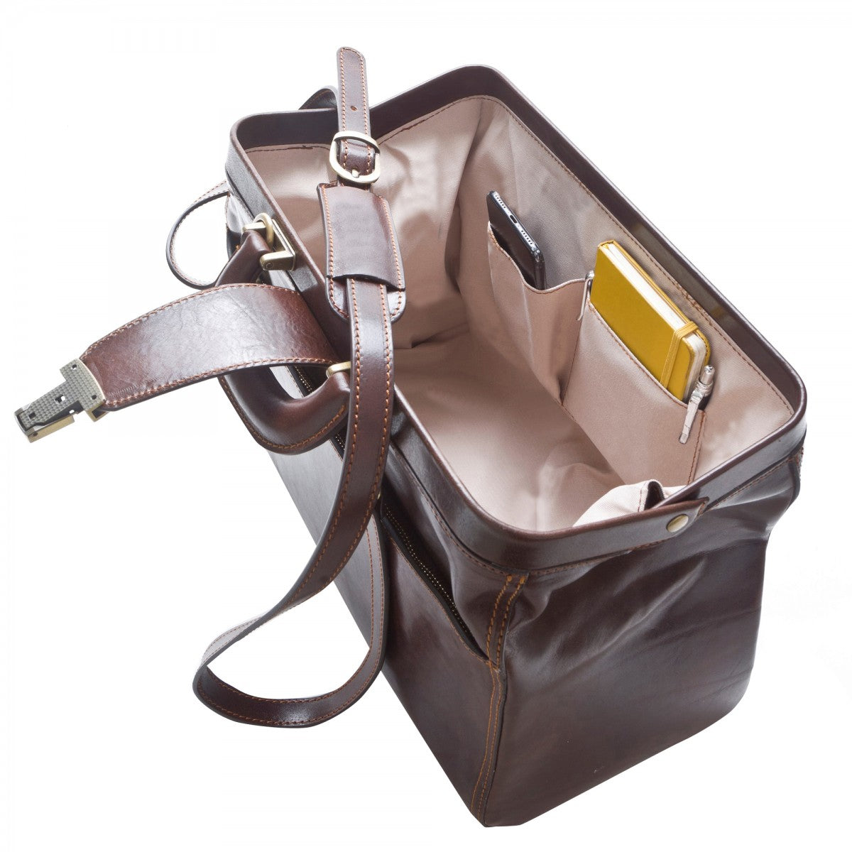Borsa Medico Minimal in pelle pieno fiore con cerniera in metallo e tracolla regolabile