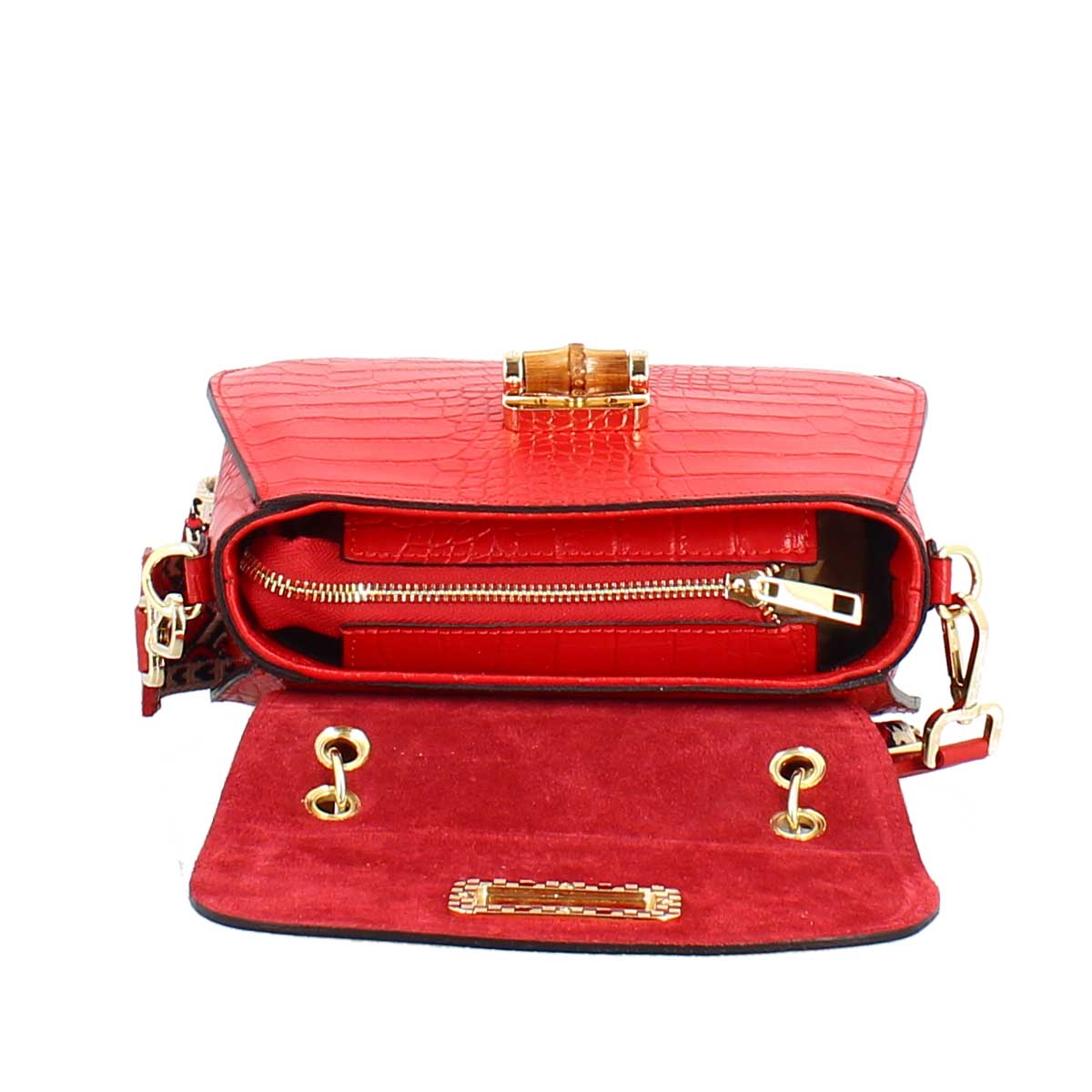Handmade women's handbag in red leather with removable shoulder strap