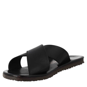 Sandales pantoufles faites à la main pour hommes avec bandes croisées en cuir noir