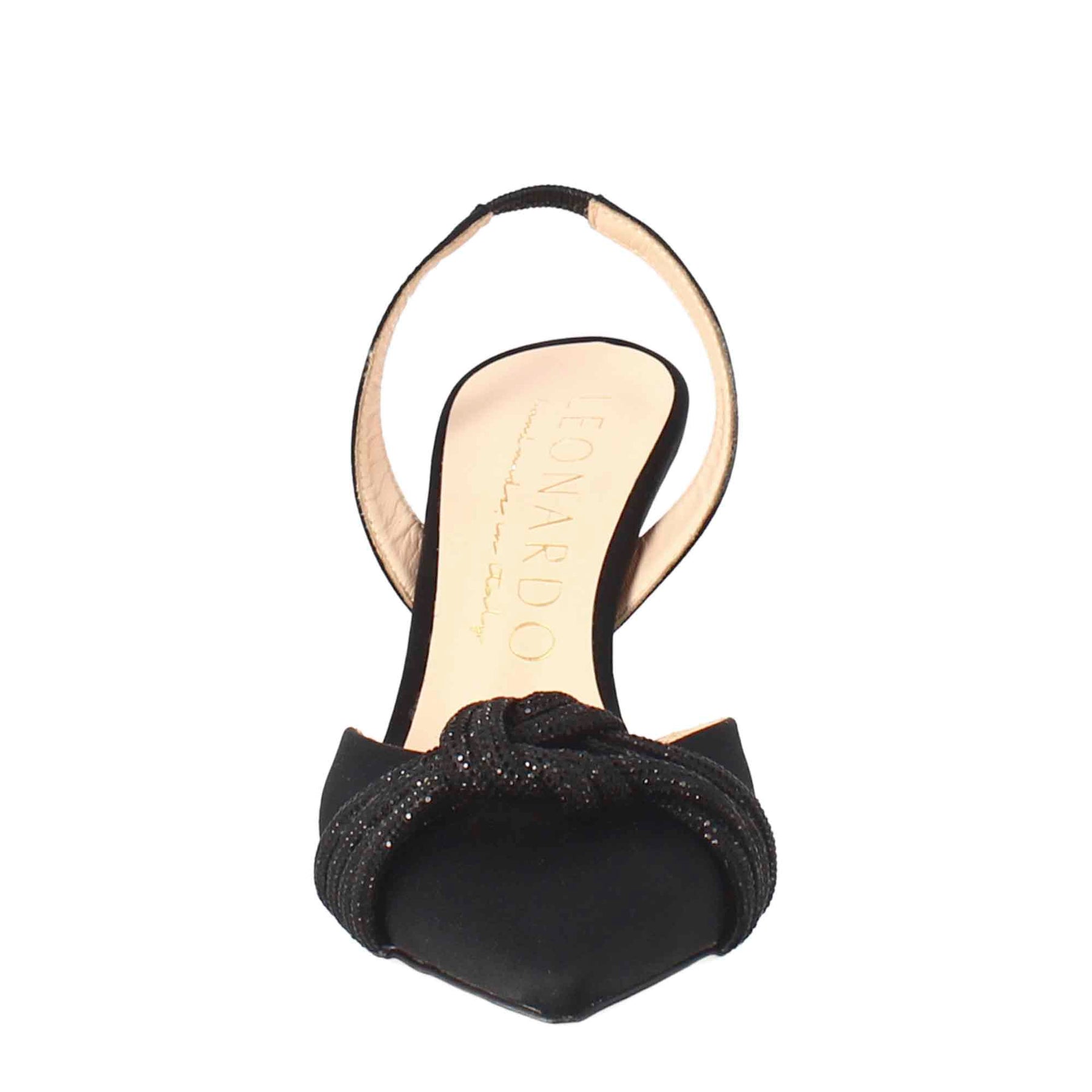 Decollete da donna in raso nero con accessorio fatto a mano in Italia