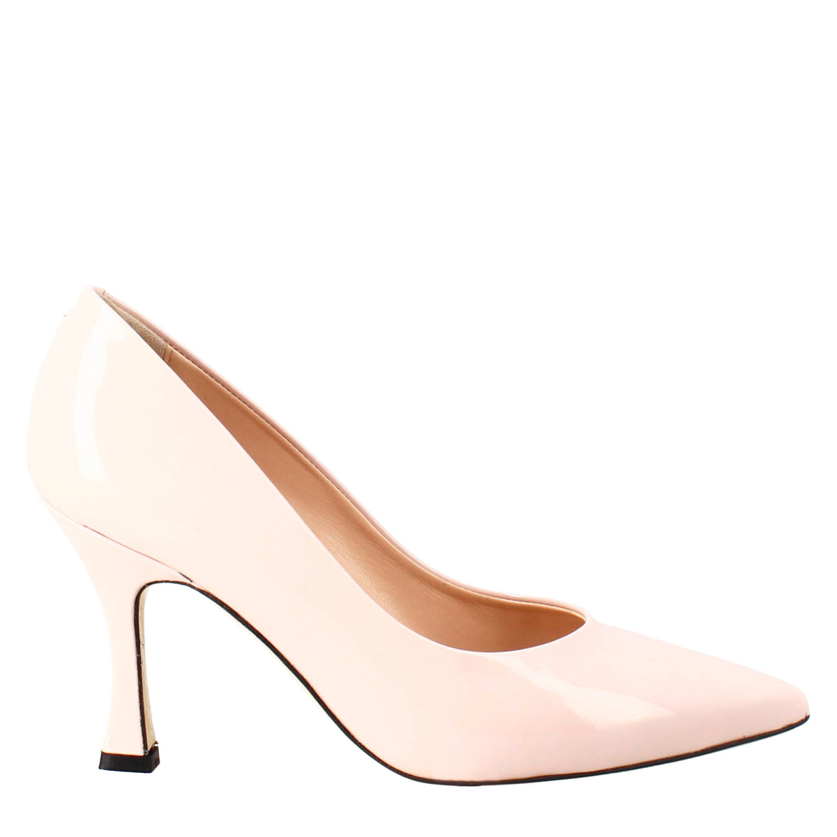 Women's décolleté in pink patent leather with pointed toe