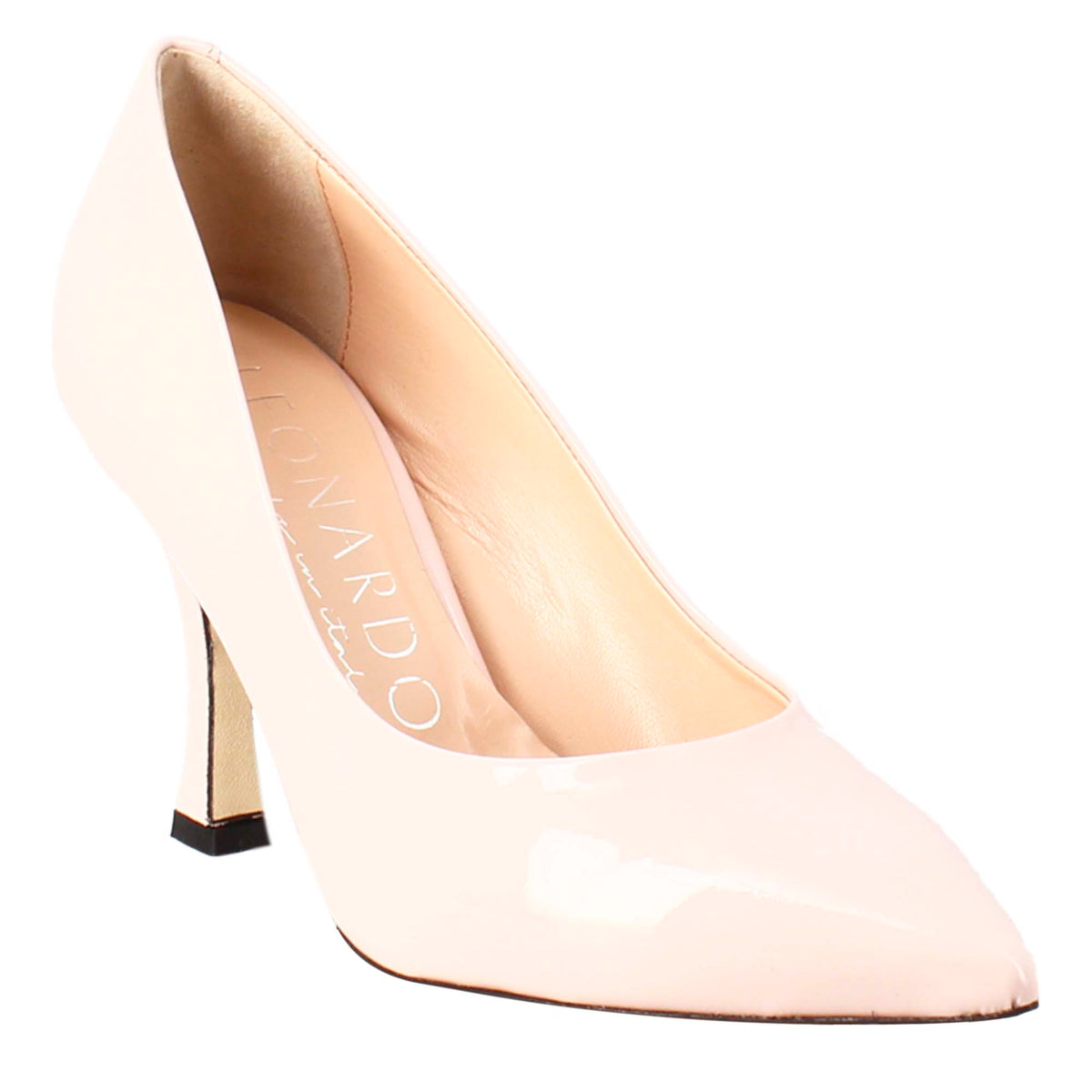 Women's décolleté in pink patent leather with pointed toe