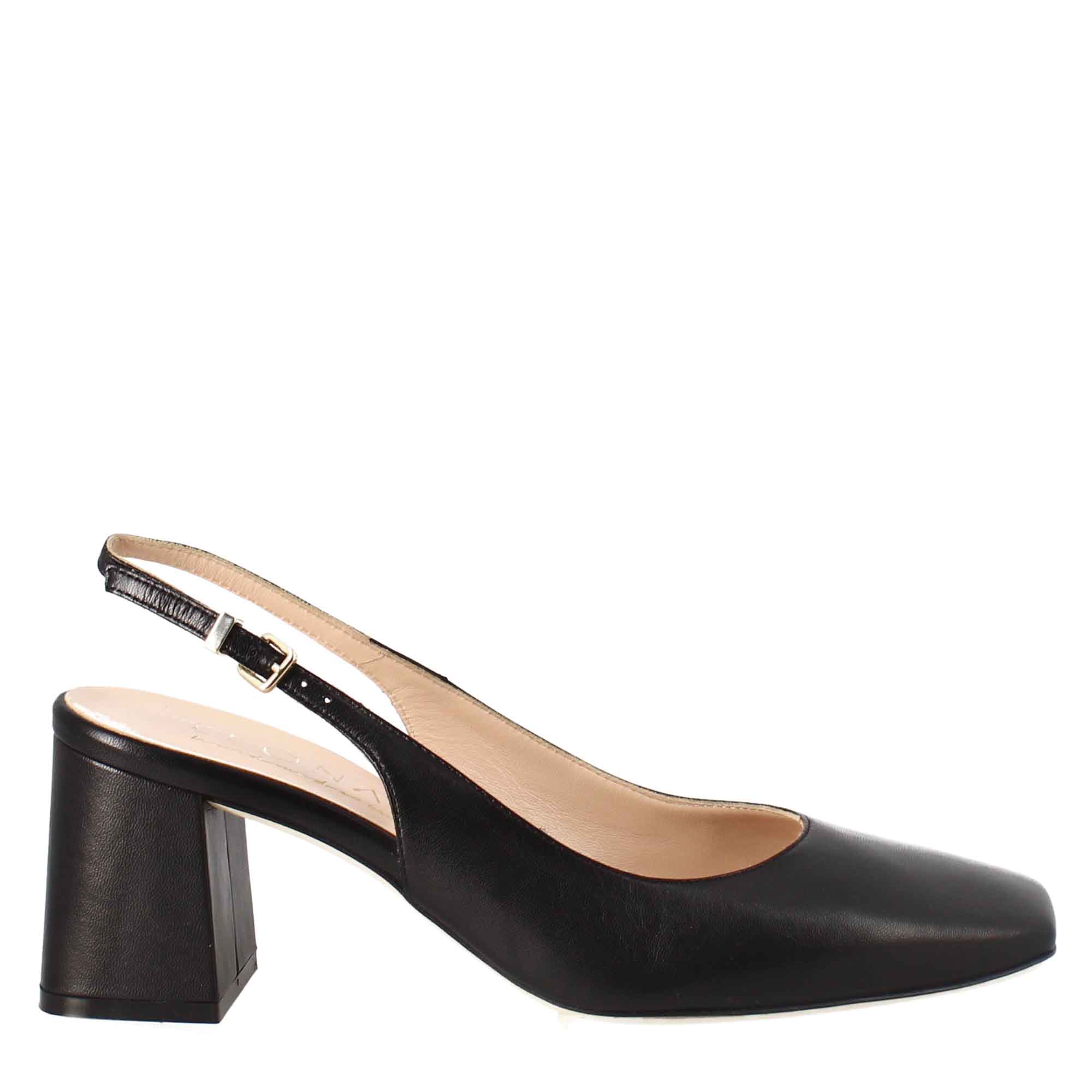 Décolleté slingback pour femme en cuir noir à bout pointu