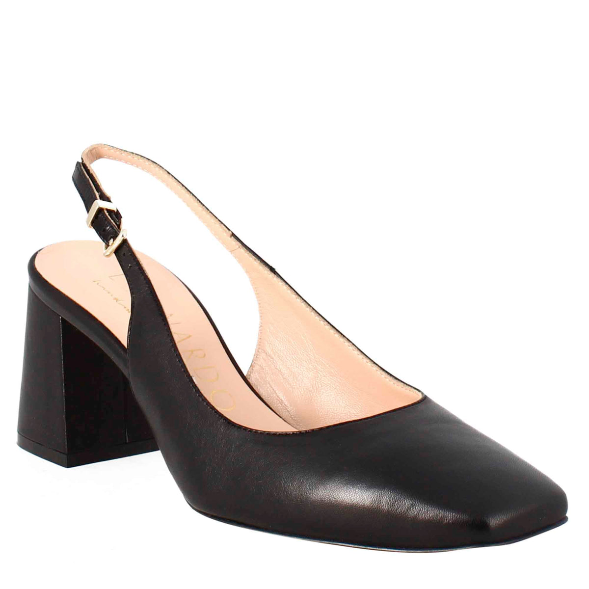 Décolleté slingback pour femme en cuir noir à bout pointu