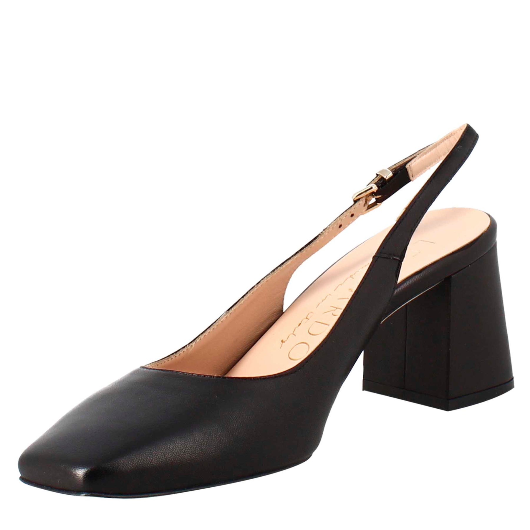 Décolleté slingback pour femme en cuir noir à bout pointu