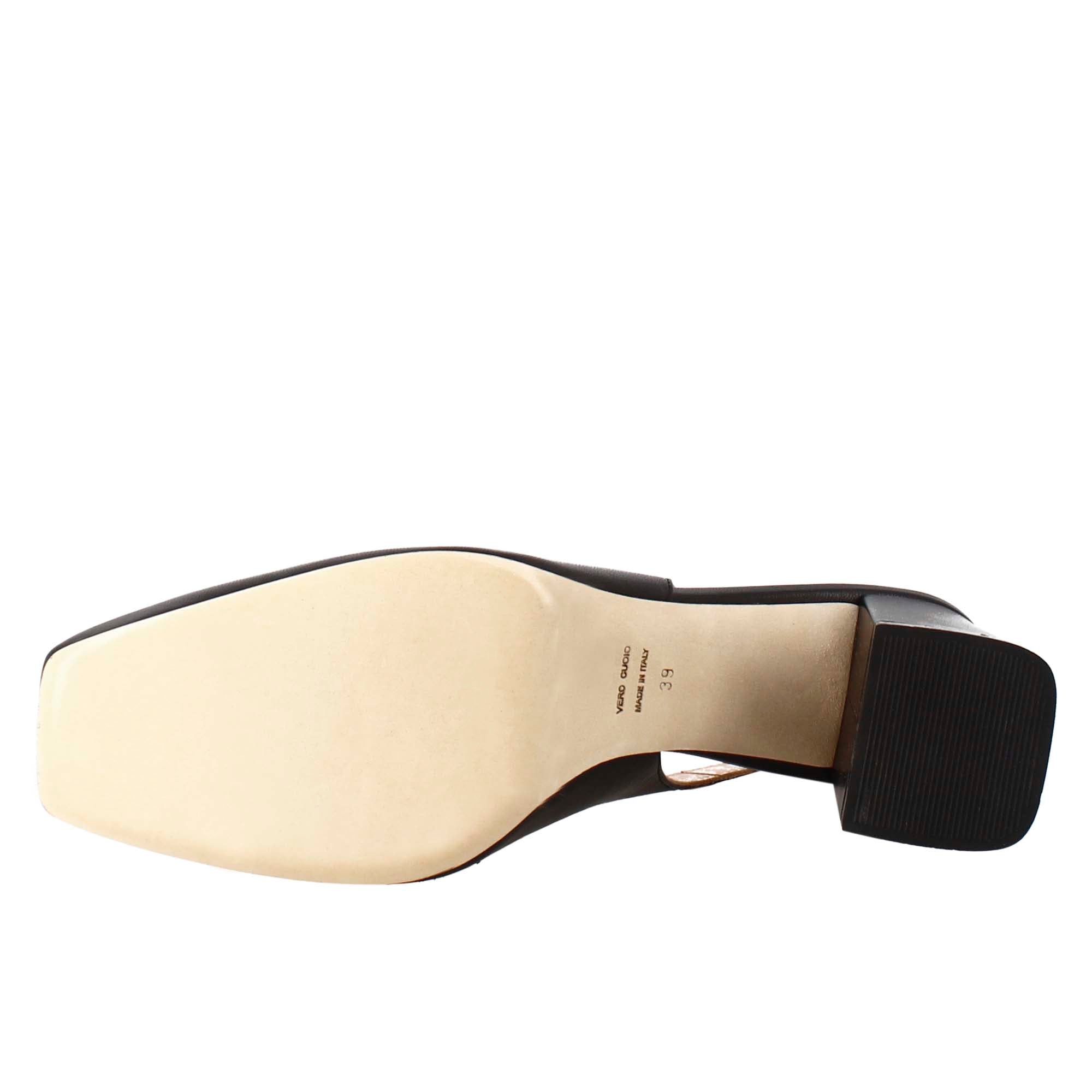 Décolleté slingback pour femme en cuir noir à bout pointu