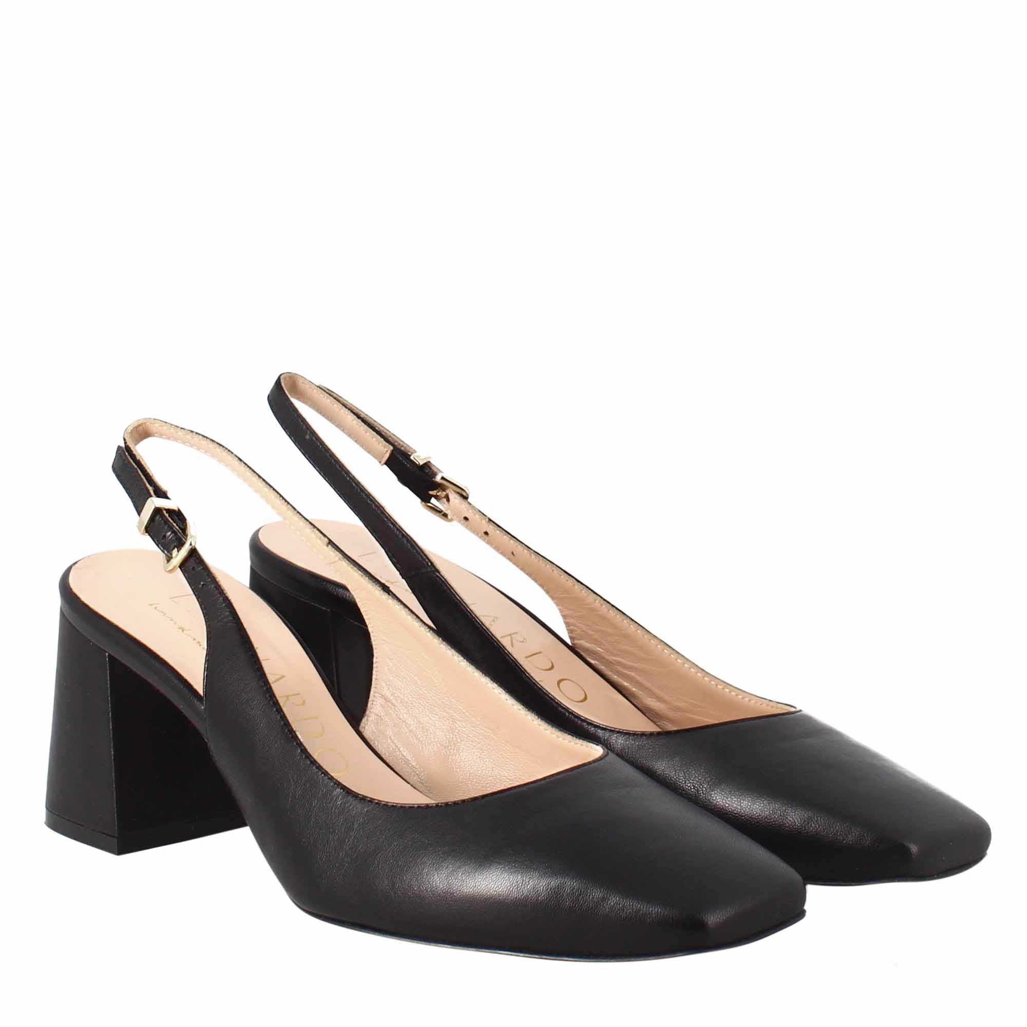 Décolleté slingback pour femme en cuir noir à bout pointu