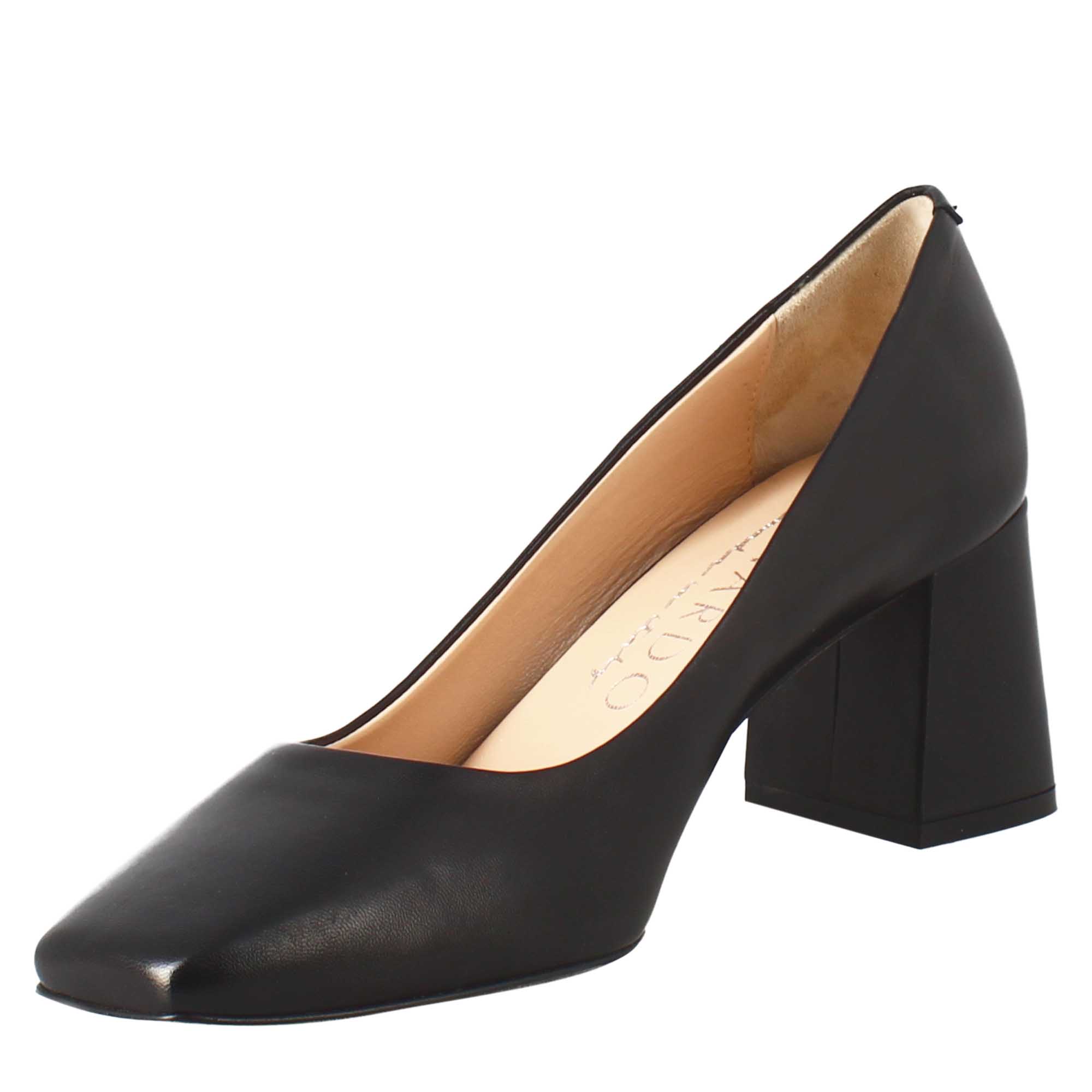 Décolleté slingback pour femme en cuir noir à bout pointu
