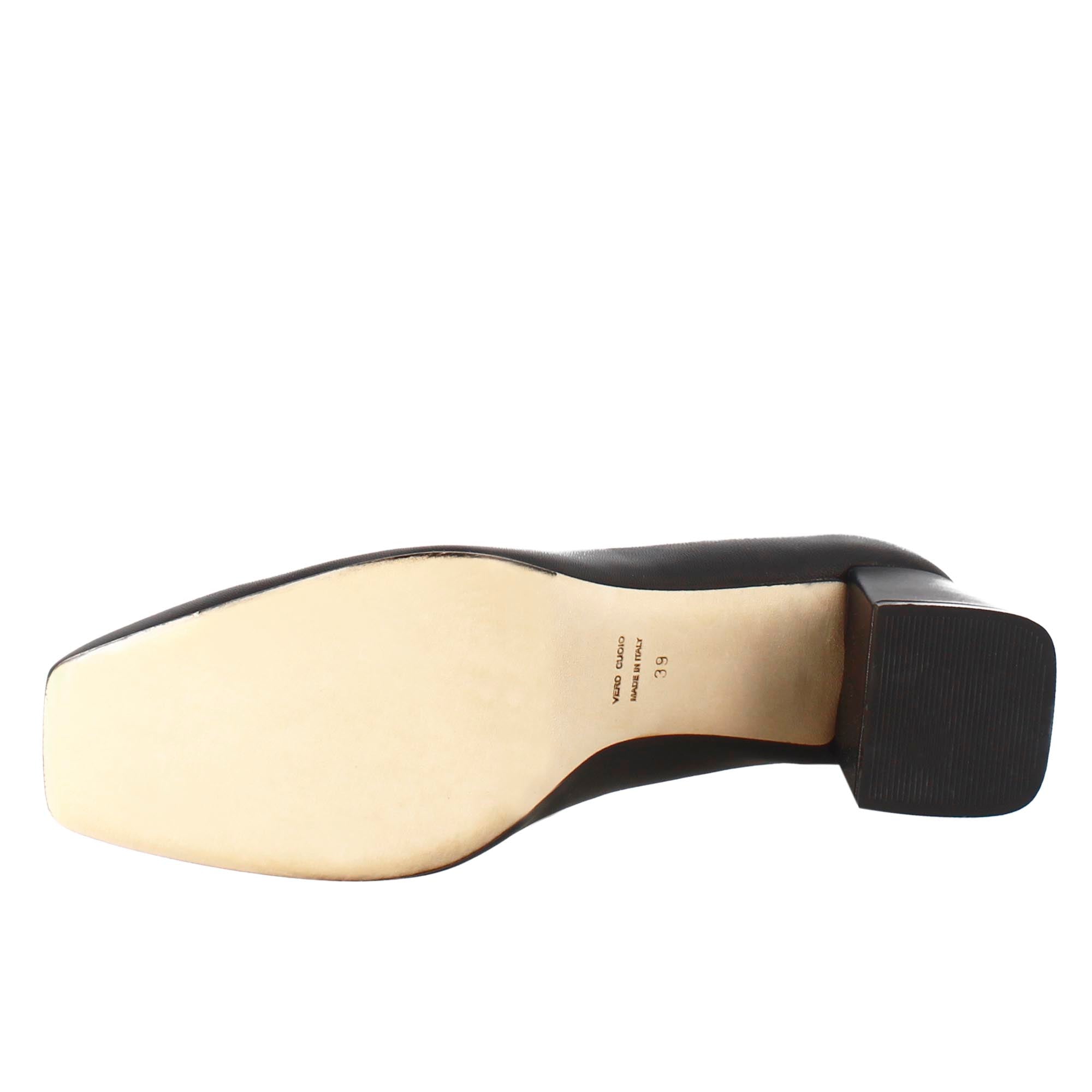 Décolleté slingback pour femme en cuir noir à bout pointu