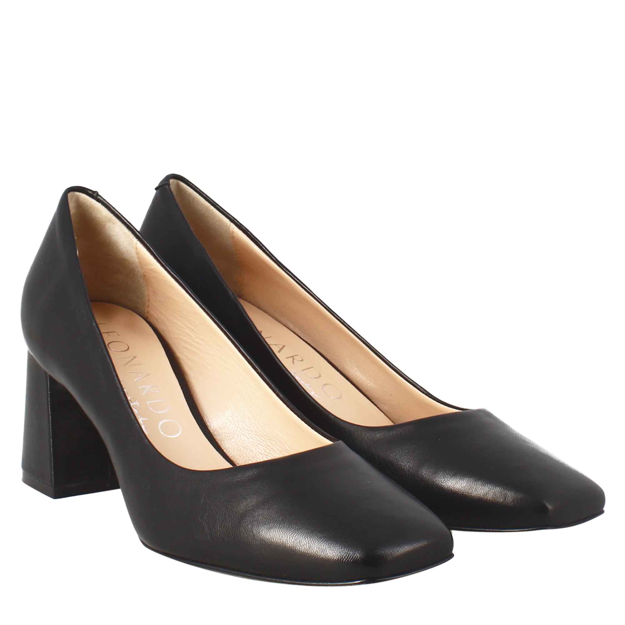 Décolleté slingback pour femme en cuir noir à bout pointu
