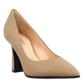 Pointed toe décolleté in walnut beige leather 