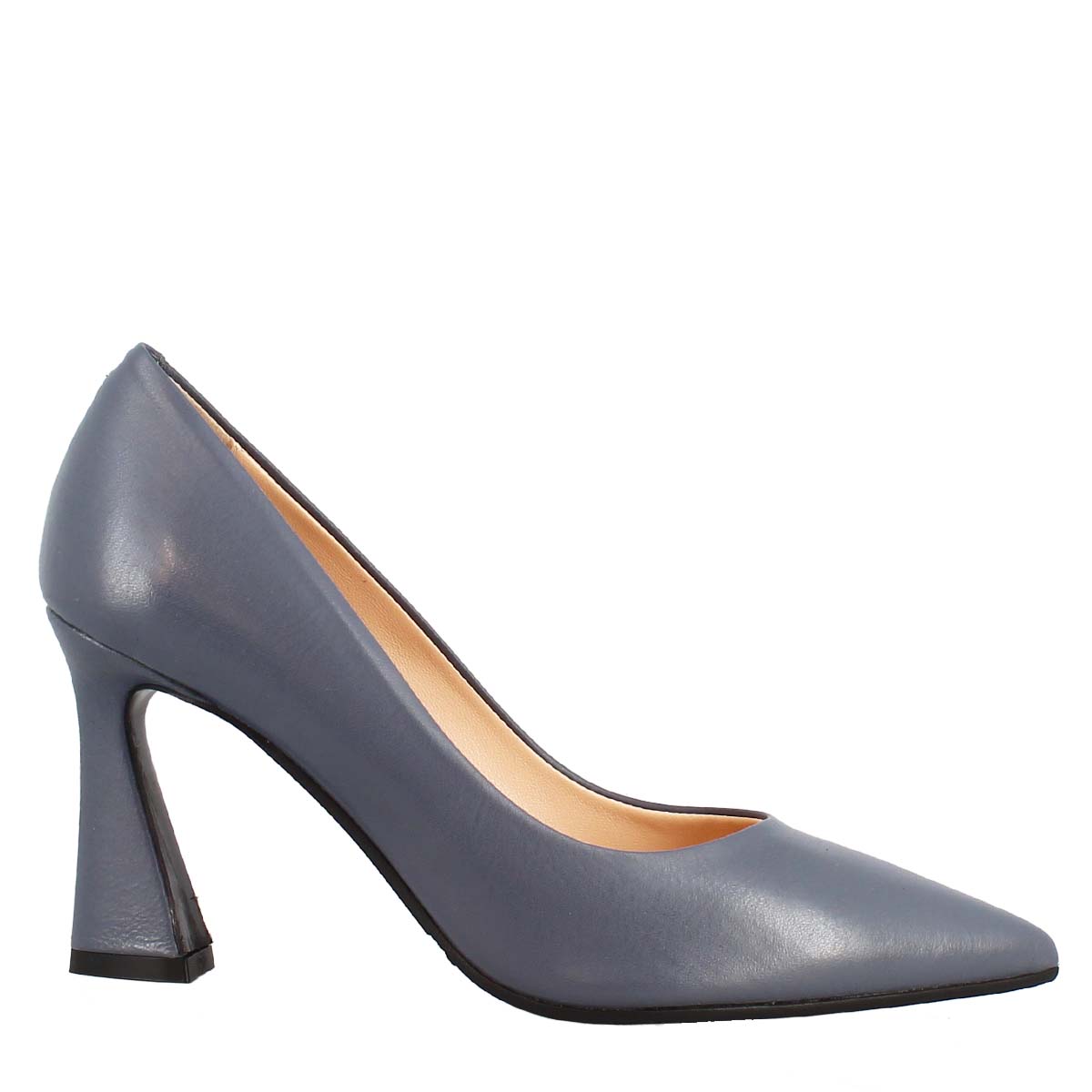 Pointed toe décolleté in light blue leather 