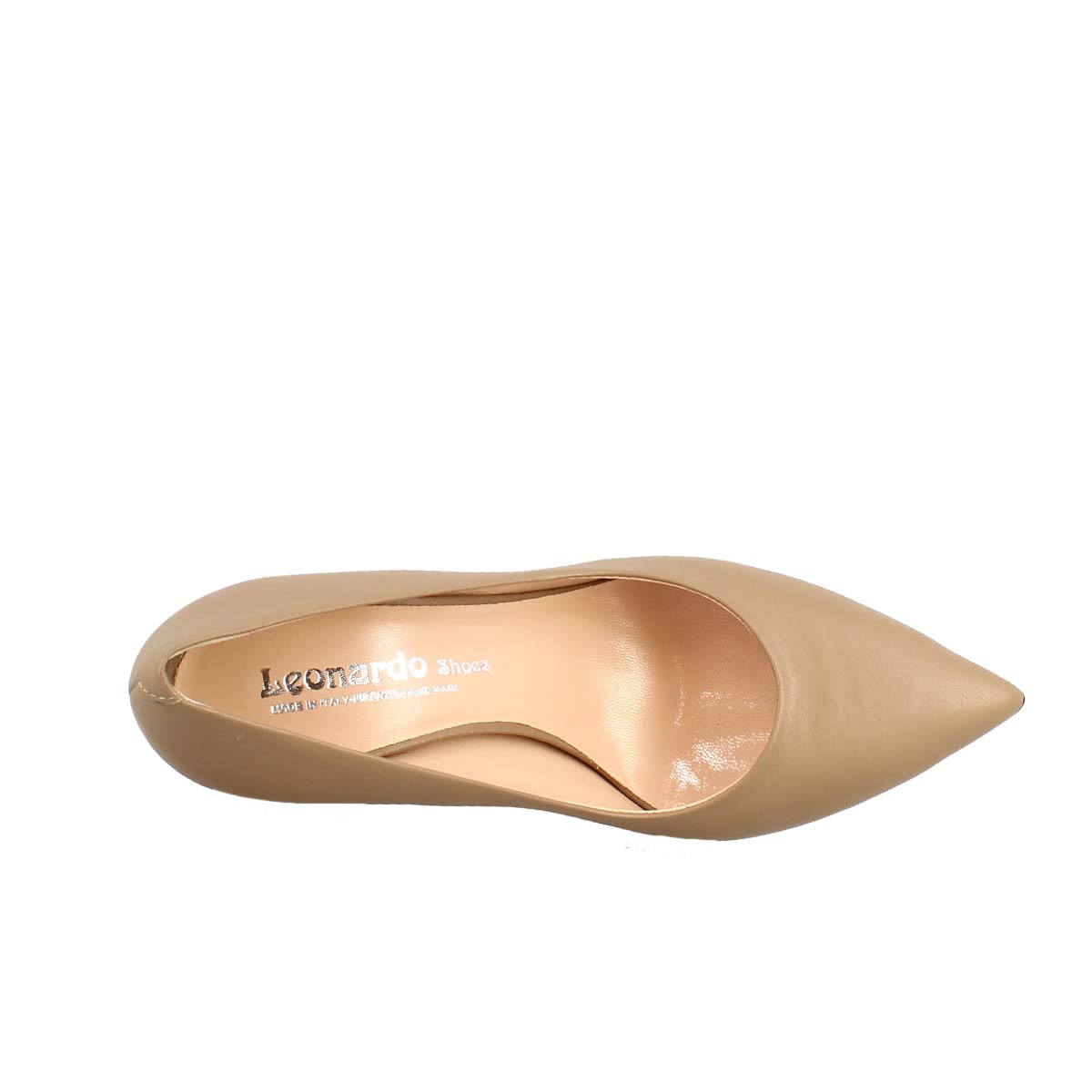 Pointed toe décolleté in walnut beige leather 