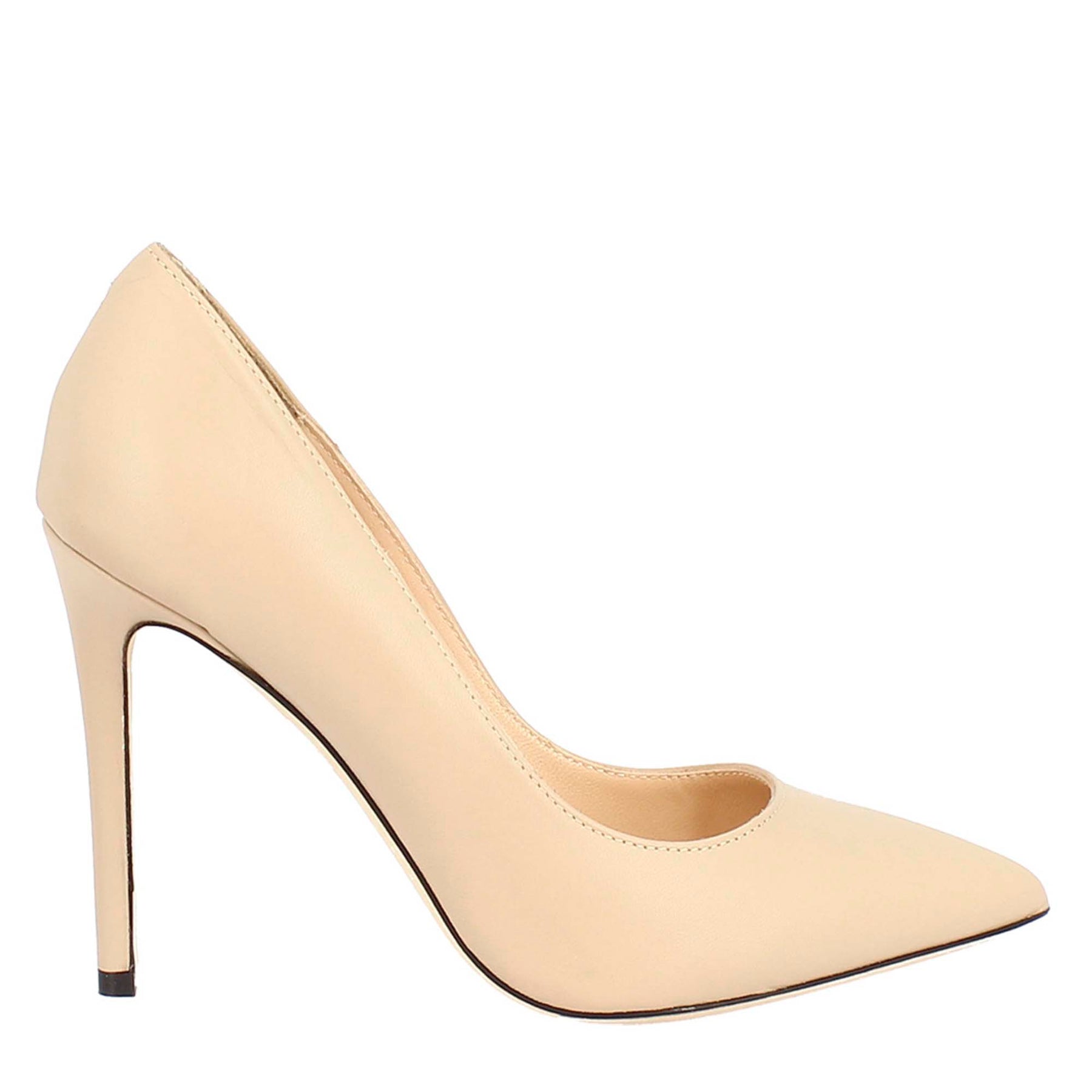 Elegant women's pumps with high heels handmade in beige leather