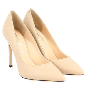Elegant women's pumps with high heels handmade in beige leather