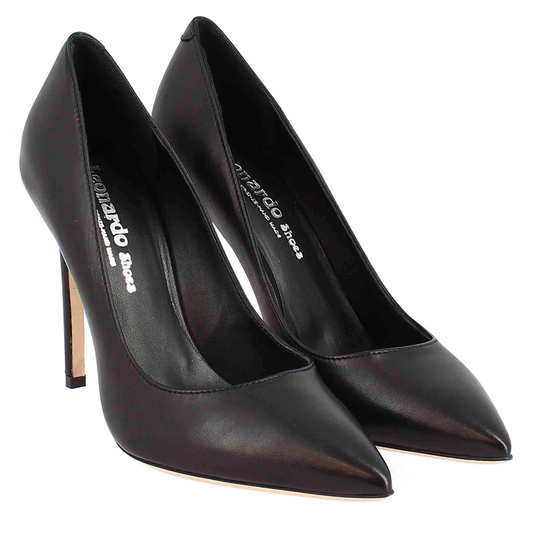 Elegant women's handmade high heels pumps in black leather