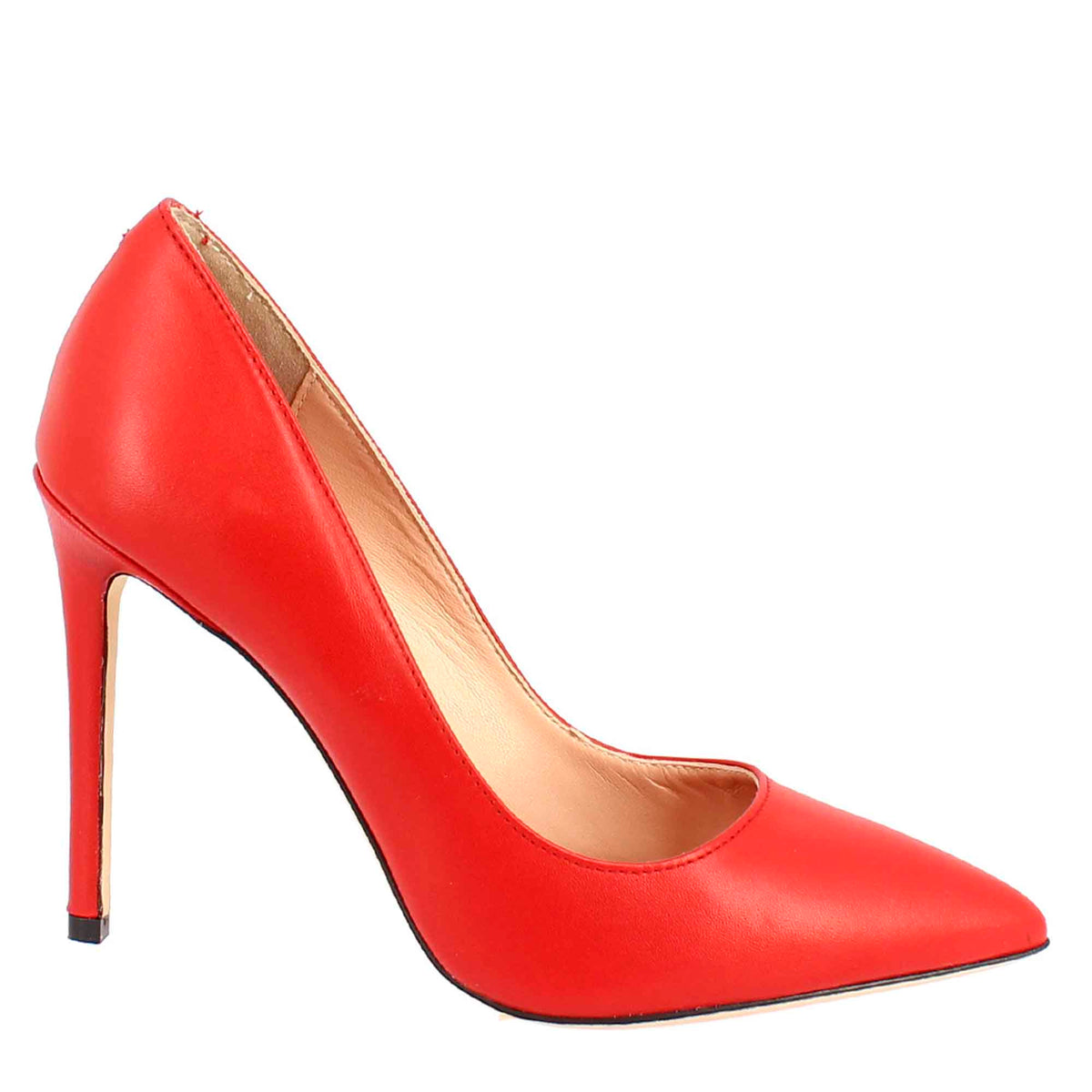 Women's handmade elegant high heels pumps shoes in red leather