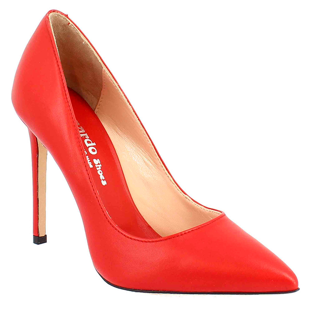 Women's handmade elegant high heels pumps shoes in red leather