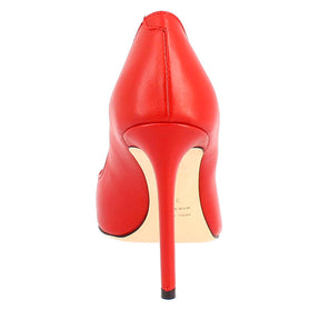 Women's handmade elegant high heels pumps shoes in red leather