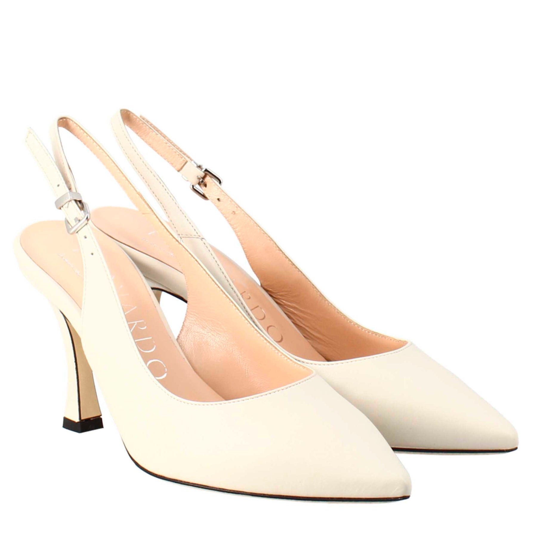 Décolleté high heels for women in cream colored leather