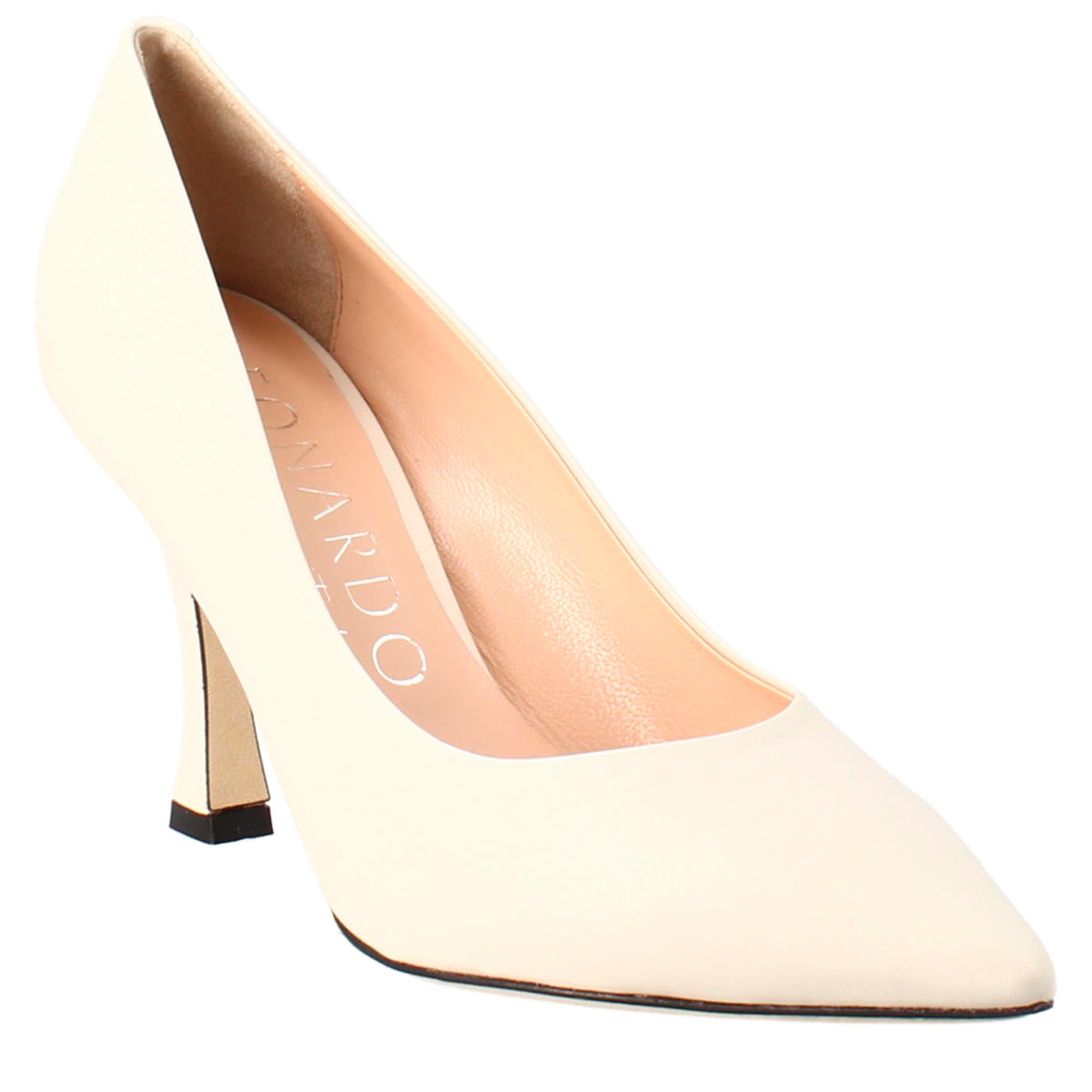 Women's décolleté in beige leather with pointed toe 