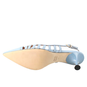 Women's décolleté in light blue patent leather with pointed toe