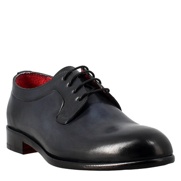 Derby blu elegante da uomo in pelle liscia - LeonardoShoes