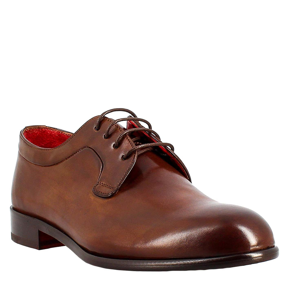 Derby élégant marron foncé pour homme en cuir lisse